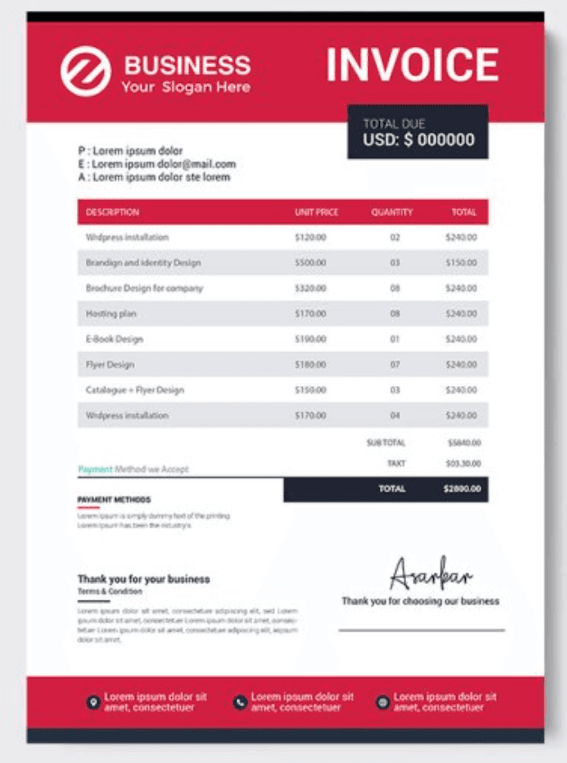Minimal Olive Invoice